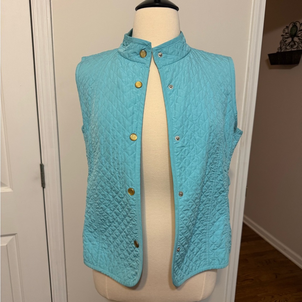 Talbots Aqua Quilted Vest with Button closure